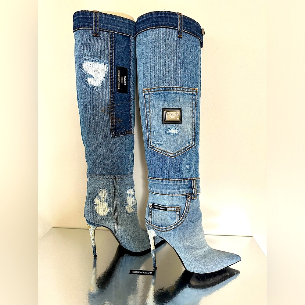 Dolce and Gabbana Denim Patchwork Boots